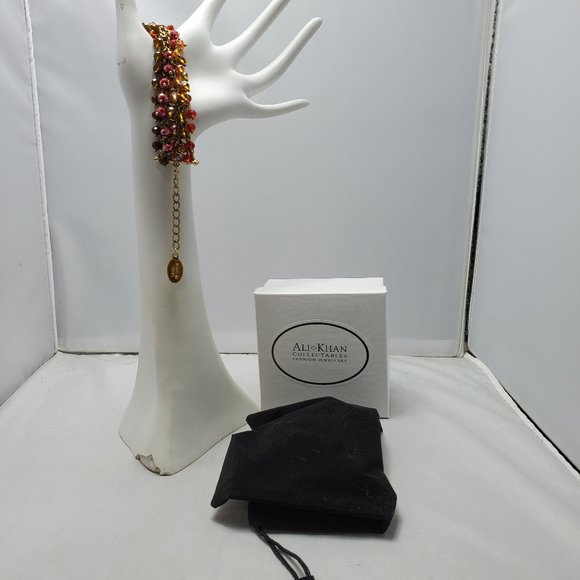 Ali Khan beaded bracelet with gold links. color topaz garnet ruby beads - Picture 3 of 6